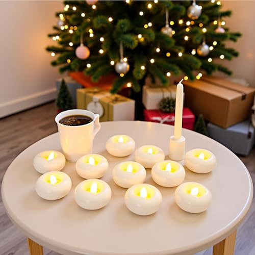 TiooDre LED Candles, Tealights Candle 12 Pack Battery Operated Tealights Flickering Flameless Candles Water Floating Tea Lights, Fake Candles for Birthday Wedding Votive Table Decor
