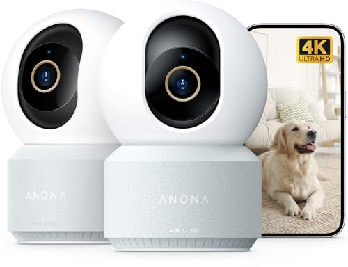 Anona Pano 4K UHD Indoor Security Camera 2-Pack, 360° Pan-Tracking Dome Camera for Home Security, Wi-Fi 6, Person/Pet/Baby Cry Detection, Two-Way Audio, Privacy Mode, Alexa Compatible