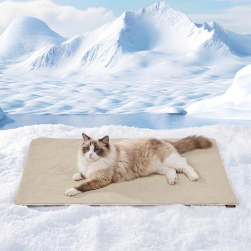 ZOMISIA Cooling Blanket for Small Dogs - High Q-MAX 0.4+ Cold Washable Cat Mat, Travel Soft Pet Summer Essentials, Khaki, 25x35