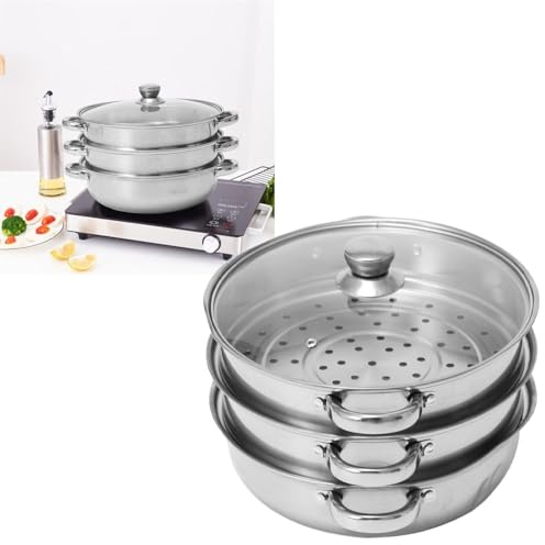 Pentola a Vapore per Cucinare, Pentola a Vapore in Acciaio Inossidabile a Doppio Orecchio Pentola Multiuso Cestello a Vapore di Grande capacità con Coperchio per Verdure, Ravioli,