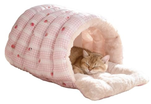 de Gato – 48 x 30 x 20 cm, Saco de Dormir extraíble Lavable, semicerrado, Cama para Gatos de Felpa, cómodo Lugar de Descanso | Cama para Gatos para casa, Dormitorio, balcón, apartamento, Interior
