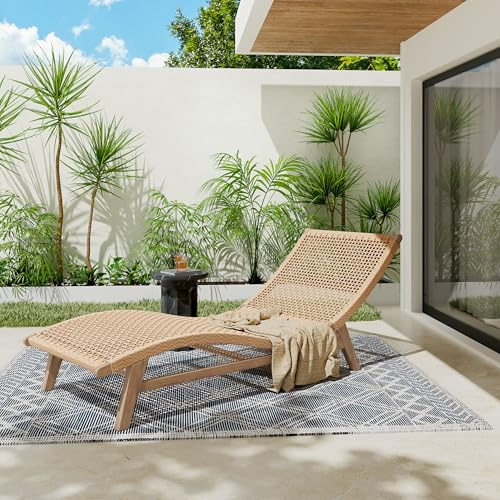 Scott Living Amalfi Acacia Wood Chaise Lounge Chair Outdoor, Wicker Patio Chaise Lounge, Outdoor Sun Lounger, Poolside Seating, Light Teak