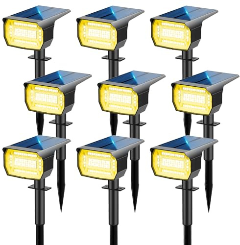 LOTMOS [72 LED/9 Piezas/3000K Luces Solares LED Exterior Jardin Impermeable IP67 Focos LED Exterior Solares Lampara Luz Solar Exterior para Patio,Caminos,Terraza,Suelo,Calzada,Piscina,Césped,Carril