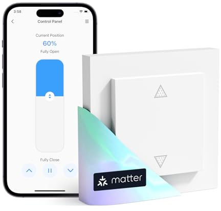 Meross Matter Smart - Interruttore per tapparelle Wi-Fi con timer e telecomando, compatibile con HomeKit, Alexa, Home Assistant e Google Home, 55 x 55 mm - Smart tapparelle per tende da sole