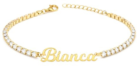 Sakrami Pulsera de tenis con nombre personalizado cursiva de plata 925 rodiada o chapada en oro con circonitas blancas rosas multicolor, regalo para mujer, niña, graduación, cumpleaños, comunión, 19.0
