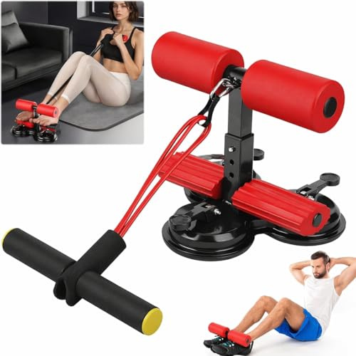 Sit Up Bar for Floor with Foot Holder, Adjustable Sit Up Assistant Device with Resistance Bands, Portable Abs Workout Equipment for Home Fitness, Core Training and Full Body Exercise