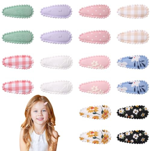 20 Pack Baby Hair Clips for Girls Toddler Fabric Daily Wear & Gifts | Fabric Snap Hair Clips 3.7CM, Fully Lined Hair Barrettes for Fine Hair, Colourful Baby Hair Accessories for Infants, Children