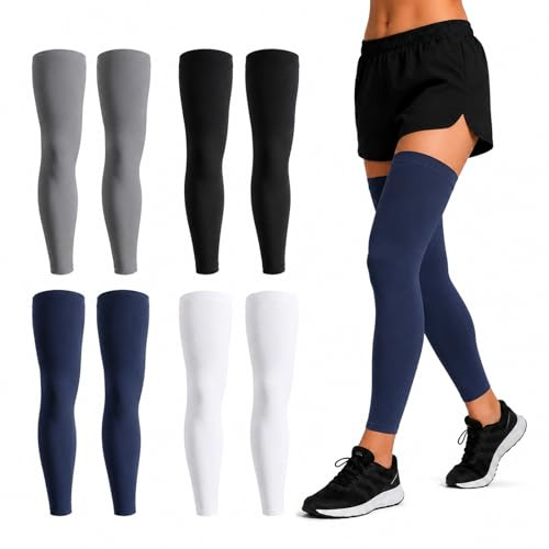 Full Leg Sleeves, Lightweight Sports Leg Covers, 8-Pack, 4 Colour Pairs