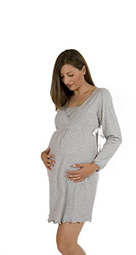 Premamy - Camicia da Notte per Premaman, Modello con Fiocco, Cotone bielastico, Pre-Post Parto - Grigio - VII (XXL)