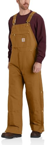 Carhartt Men's Loose Fit Firm Duck Insulated Bib Overall, Brown, X-Large