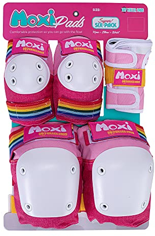 187 KILLER PADS x Moxi Skates Six Pack Combo Pad Protection Kit - Knee, Elbow, Wrist Guards - Unisex - Pink - Roller Derby, Biking, Skateboarding, Inline Skating - Child to Adult Sizes (XL Thick)