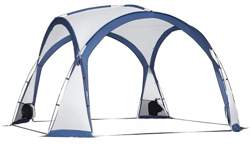 Outsunny Tente de Camping dôme familiale pour 6-8 Personnes avec 4 Portes en Filet zippées, Tissu Oxford Amovible, Crochet pour Lampe, Sac de Transport dim. 350L x 350l x 230H cm - Blanc et Bleu