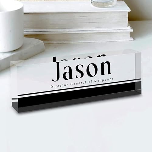 Fanery Sue Plaque Nominative Bureau Personnalisable, Plaque de Bureau en Acrylique avec Nom et Titre, Décoration de Bureau pour Hommes et Femmes, 20.3 * 6.4 * 3.0cm(Texte seulement-Style 21）