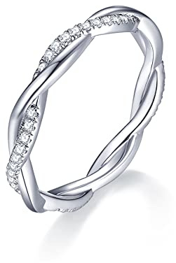 IMOLOVE Moissanite Wedding Band Wedding Rings for Women Twisted Rings 925 Sterling Silver Rings with 18K White Gold Plated Eternity Stackable Engagement Ring Anniversary Band Size 7
