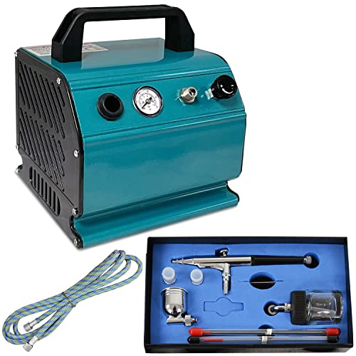 Profi-Airbrush Kit Beauty MAXX | Compresor Silencioso 47dB con Tanque 0,3L | Pistola 134s Doble Acción con Frasco de Vidrio y Copa Metal | 3 Boquillas | Ideal para Maquillaje, Uñas y Personalización