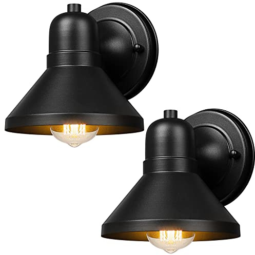Brightever Outdoor Lanterns, 2-Pack Exterior Light Fixtures, Waterproof Anti-Rust Black Wall Mount Lights, Small E26 Socket Outside Lights for House, Front Porch, Playhouse, Garage