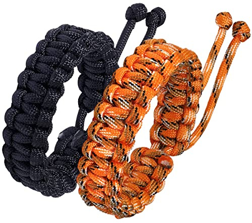 Jewboo Paracord Survival Bracelets Braided Paracord Handmade Rope for Couples Men Women Adjustable Size (Black & Orange)