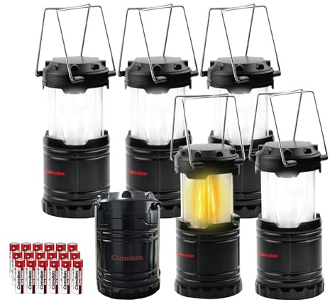 Camelion LED Camping Lantern, 6 Pack Collapsible Battery Powered with LED Flickering Flame Camping Lamp, IPX4 Water Resistant, Outdoor Portable for Emergency Survival Kits Storm Outages Home Hiking