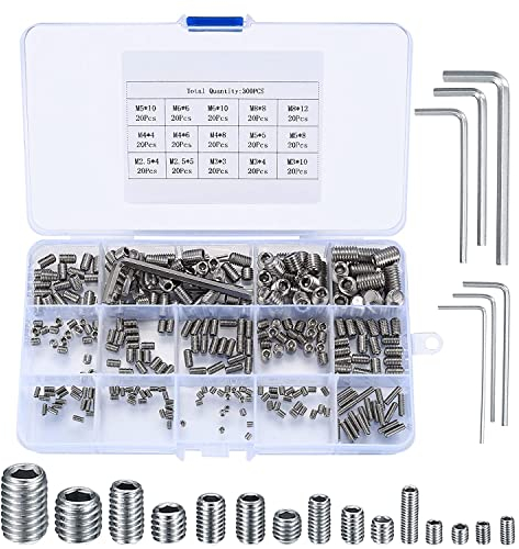 Kit de Vis à Tête Plate, 300 Pcs Assortiment de Chevilles Fendues en Acier Inoxydable, Vis Hexagonales Creux, Vis à Machine à Tête Hexagonale, Kit Vis à Tête Creuse, M2.5 M3 M4 M5 M6 M8