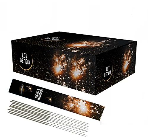 Lot de 100 Cierges Magiques Lumineuses et Scintillantes 14/18 cm Accessoire pour Gateaux, Cierge Magique étincelante pour anniversaire 40 Secondes - Catégorie F1