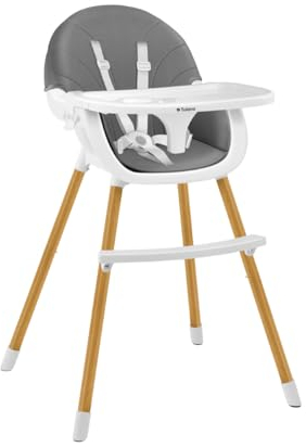 Tulano Morsel | Hochstuhl für Babys und Kleinkinder | Höhenverstellbar | 5-Punkt-Gurt Sicherheitsgurt | Abnehmbares Tablett | Stabile Stahlbeine | Bis 25 kg belastbar | Holzfüße & Rutschfest
