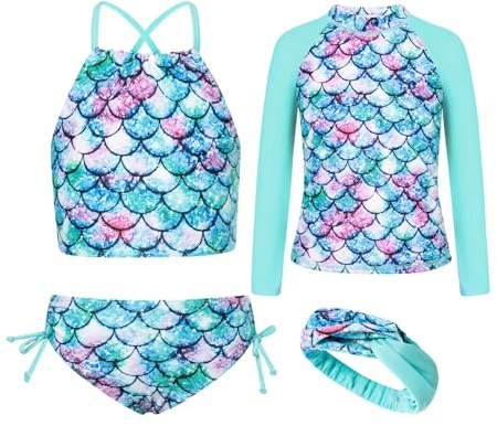 GRACE KARIN Girls Tankini Swimsuit Size 7 Rash Guard Bathing Suit with Headband