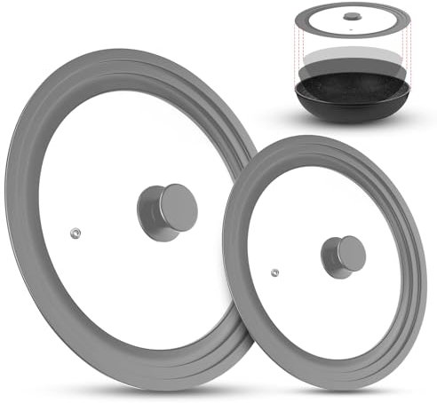 Coperchio Universale, Coperchio Pentola, Coperchi Universali Coperchio In Vetro Paraspruzzi Con Bordo In Silicone, Diametro 16/18/20cm E Ø 24/26/28cm, Per Pentole E Padelle(Grigio)