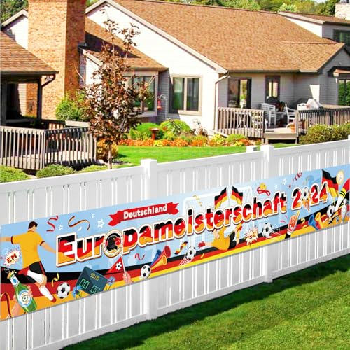 DPKOW Fußball Europameisterschaft 2024 Banner Deko für Deutschland Fanartikel Accessoires EM Deko, Deutschland Flaggen Banner für Deutschen Nationalmannschaft Support Fans Mannschaft, 270 * 40cm