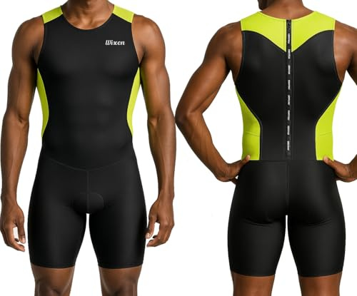 Wixen - Traje de triatlón de rendimiento para hombre, sin mangas, acolchado, secado rápido, para correr y nadar, Verde, X-Large