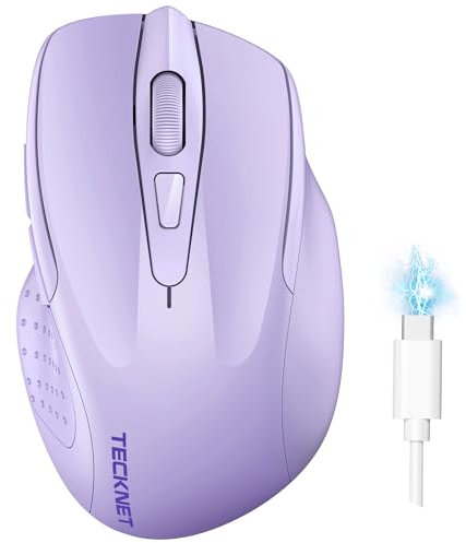 TECKNET Ratón Bluetooth Recargable, Inalámbrico Silencioso Multidispositivo (Tri-Mode: BT 5.0/3.0 + 2.4G), 4800 dpi Portátil Ergonómico para Portátiles, Mac OS, Android, Windows
