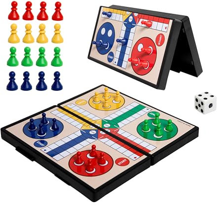 Parchís de Viaje Plegable, Tablero Magnético de 20cm, Fichas, De 2 a 4 Jugadores, +6 Años, Juego de Mesa para Niños y Adultos (Parchís Magnético)