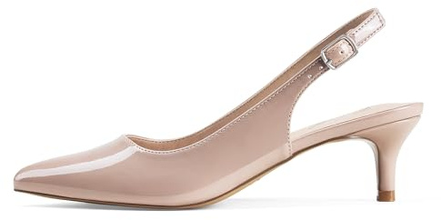 GENSHUO Zapatos de tacón bajo kitten heel slingback con correa al tobillo para mujer, puntera en punta, cómodos, formales, para fiesta, boda, zapatos de vestir, 8