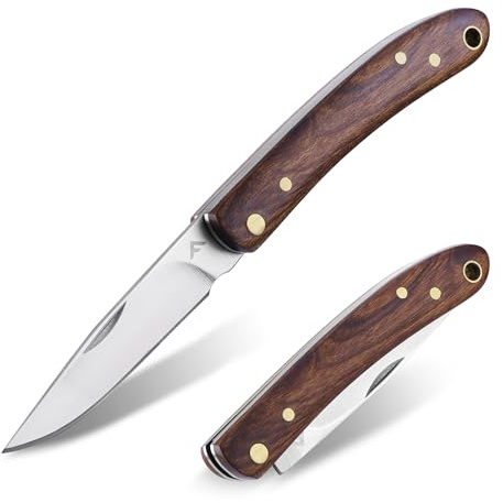 FLISSA Coltello Tascabile con Manico in Legno, Coltello a Serramanico con Lama 7Cr17MoV, Leggero e Portatile, Confezione Regalo - per Campeggio, Uso Quotidiano e Outdoor