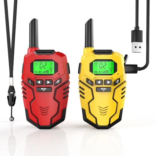 Inspireyes Walkie Talkie Kinder Aufladbar 2er Set, 2-Wege-Radio 16 Kanäle, Kinderspielzeug Geeignet für Outdoor, Wandern, Reisen, Camping, Geschenke für Kinder von 3-12 Jahren