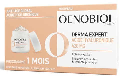 OENOBIOL - DERMA EXPERT ÁCIDO HIALURÓNICO 420 MG - Complemento Alimenticio Antiedad, Antiarrugas y Reafirmante, Con Vitamina C, Vitamina B3 y Minerales, 2x30 capsulas