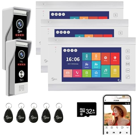Videocitofono, videocamera WiFi con monitor da 7 pollici, campanello cablato con 1080P, supporta l'ingresso della scheda e il rilevamento del movimento, audio bidirezionale (2 Campanello+3 Monitor)