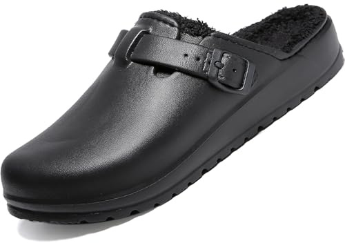 situkeke Zuecos Mujer Invierno Peluche Cálido Mules Forro Pelusa Zapatillas de Estar Invierno Casa Interior y Exterior Fluff Pantuflas Zapatos de jardín Cómodos Clogs,Black,EU39