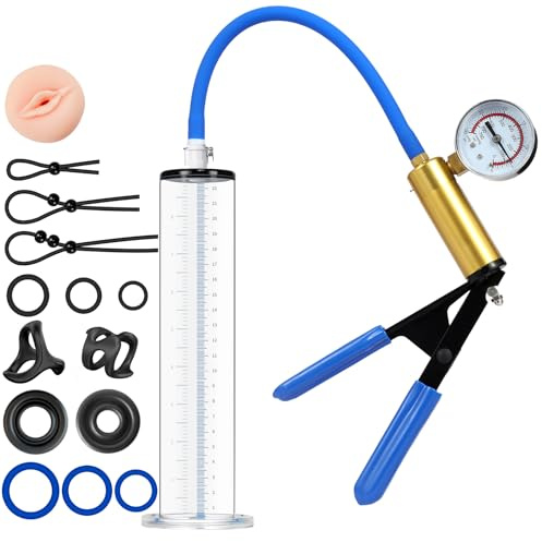 Male Enhancement Pump System 9 x 2.0 inch Cylinder,with Gauge,with a Lifelike Vagina Sleeve & 11PCS Penis Rings Set,Sex Toys - Pumps & Enlargers,Penis Male Sex Toys
