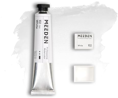 MEEDEN Professionell Akvarellfärg: Vit – 15 ml tub, halvfuktig pigmenthalvpanna med matchande tom halvpanna för proffs