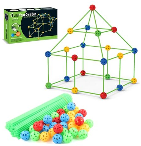 120 Pcs Fort Building Kit for Kids, Kids Construction Fortress Kit, DIY Den Building Kit for Boys & Girls Ages 5+, STEM Building Toys, Build Castles, Tunnels & Play Tents Outdoor (No cloth)
