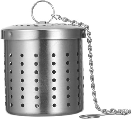 SECFOU Cesta de Filtro para Té Pequeña de Acero Inoxidable 304 Colador de Especias Perforado para Salmuera y Sopa Infusor Doméstico Práctico y Seguro Cadena para Extracción Fácil