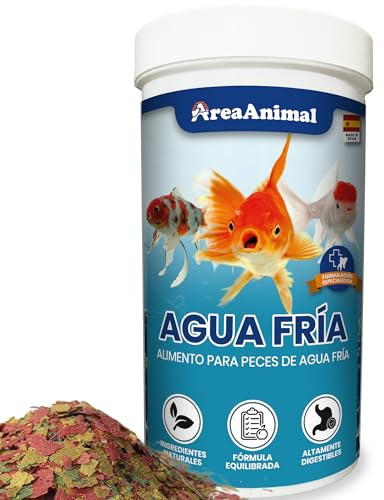 AreaAnimal - Comida Peces Agua Fria, Comida para Peces 50G/250ML, Alimento Goldfish y Cualquier Pez de Agua Fría Enriquecida con Vitaminas y Minerales, No Apto para Alevines