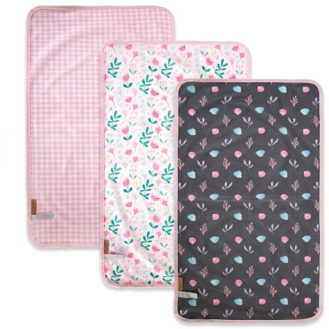 Hamur Home bärbart skötunderlägg vattentätt 40 x 70 cm set om 3, återanvändbar baby skötmatta maskintvättbar för resande inlindning clutch (rosa)