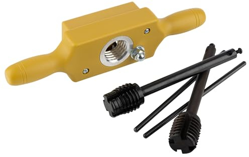 Tap and Die Set - 1 Inch Jig Dowel Thread Tap Kit Cuts Male and Female Wooden Threads with Two-Handed Thread Box, Bottoming Tap, Steel Cutters and Aluminum Wear Fittings by Kings County Tools