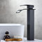 Matt Black Basin Mixer Taps, Tall Waterfall Bathroom Sink Taps, Single Lever Handle Countertop Washbasin Mixer Tap