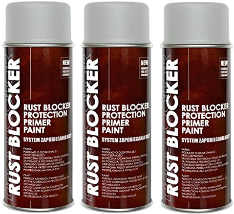 DECO COLOR 3er Sparpack 400 ml Rust Blocker 4in1 Metallschutzlack Rost Stop Lack GRAU matt RAL 7035, 4in1 -Haftvermittler - Aktiver Rostschutz - schnelltrocknender Lack - effektiver Schutz
