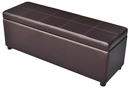 vidaXL Banc Long de Rangement, Coffre de Rangement avec Siège, Bout de Lit avec Compartiment, Repose-Pied de Salon Chambre, Bois Marron