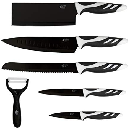 Cecotec Set di 6 coltelli da cucina di fascia alta Coltelli professionali Swiss Style Colore: bianco o nero Swiss Chef di (nero)