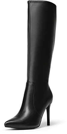 DREAM PAIRS Bottes Hautes à Talons pour Femmes avec Fermeture Eclair Botte Longue,Size 38.5,Noir,UNCLE