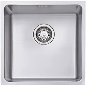 JASSFERRY Undermount Stainless Steel Kitchen Sink 1 Single Deep Square Bowl with Strainer Waste kit, 440 x 440 mm